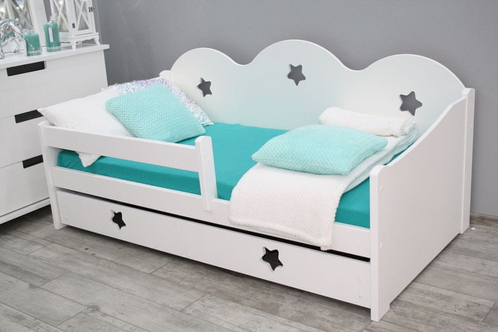 eoshop Detská posteľ Miki 80x160, borovica + rošt a úložný priestor, biela